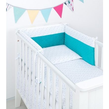 Mini csillagok minky 3 részes babaágynemű szett 60x120 - fehér, türkiz