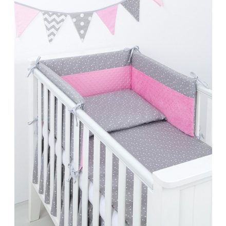 Mini csillagok minky 3 részes babaágynemű szett 60x120 - szürke, rózsaszín